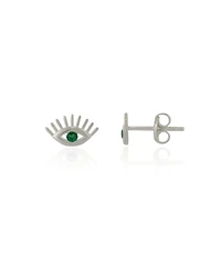Spero London Emerald Color Eye Stud Earring Sterling Silver