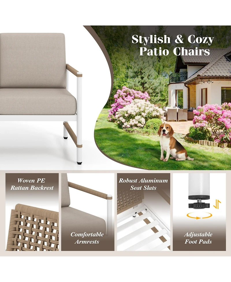 2 Packs Patio Aluminum Sofa with Wicker Backrest and Armrests