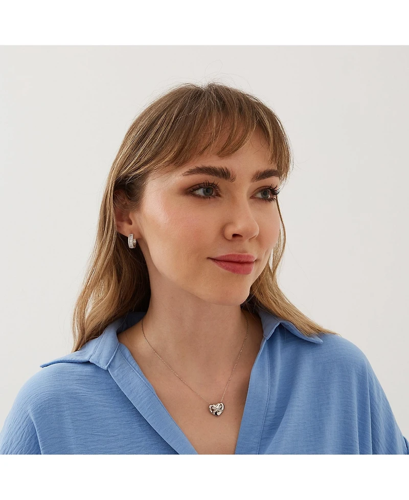 Spero London Baguette Cubic Zirconia Sterling Silver Pave Hoop Earrings