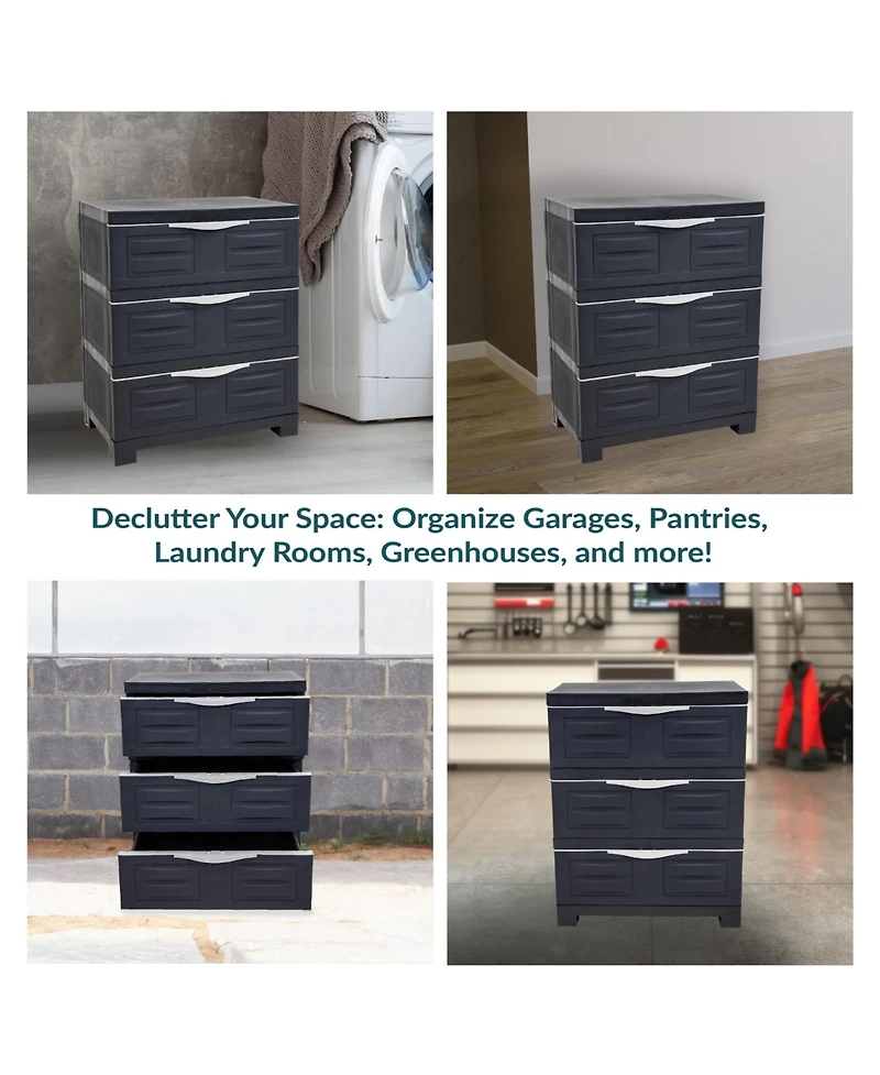 Heavy-Duty Plastic 3-Drawer Storage Cabinet Organizer - 29.5"