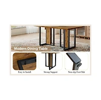 Streamdale Wood-Textured Mdf Dining Set 67" Table and 4 Brown Suede Chairs