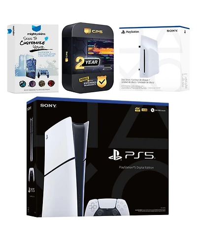Sony PlayStation 5 Slim Digital Bundle with Disc Drive, MightySkins Code and 2 Year Extended Warranty