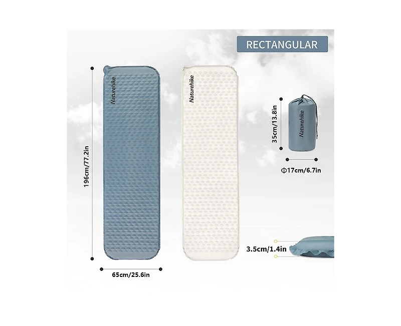 Naturehike Ultralight Self Inflating Insulated Sleeping Pad with Foam, Lightweight Rectangular Mat for Camping Backpacking Hiking Traveling,