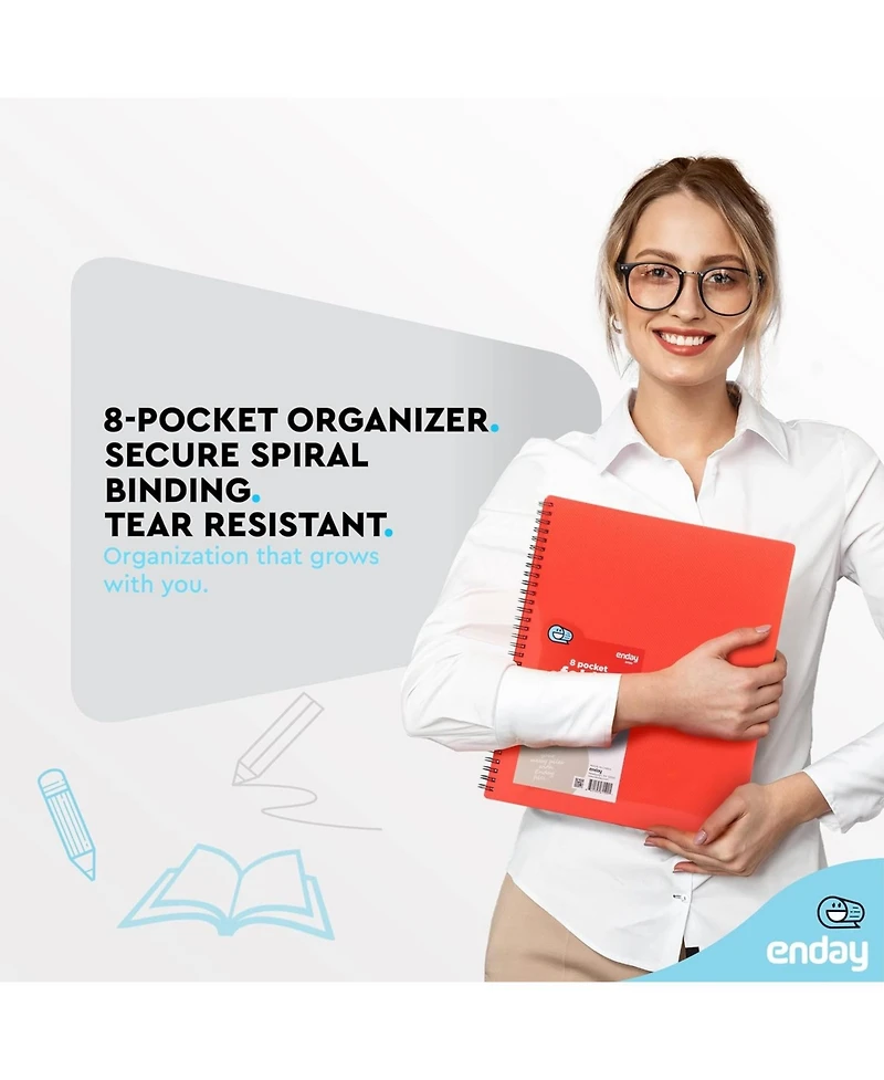 Poly 8 Pocket Organizer File Folder Letter Legal Document Organizer Perfect for Office, College, School and More (3 Pack) - by Emraw