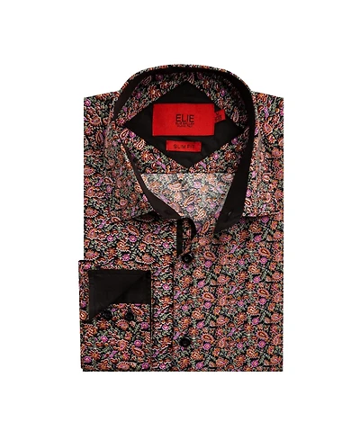 Elie Balleh Big Boys Black Slim Fit Paisley Print Shirt