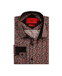 Elie Balleh Big Boys Black Slim Fit Paisley Print Shirt
