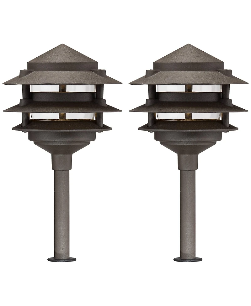 John Timberland Tiered Pagoda 11" High Bronze Led Path Lights Set of 2