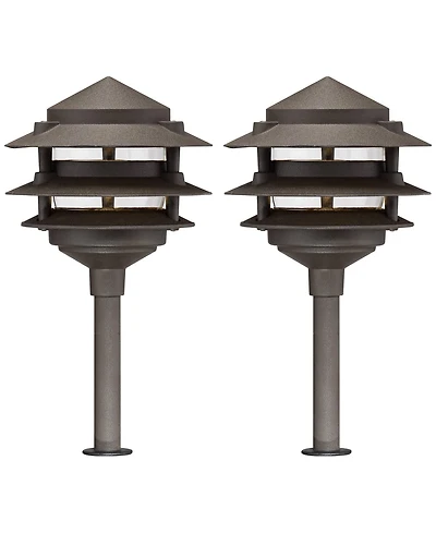 John Timberland Tiered Pagoda 11" High Bronze Led Path Lights Set of 2