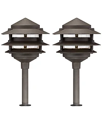 John Timberland Tiered Pagoda 11" High Bronze Led Path Lights Set of 2