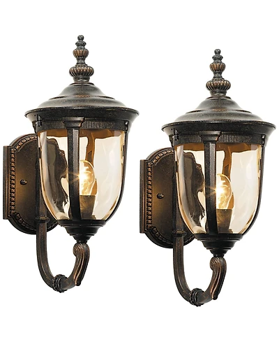 John Timberland Bellagio Rustic Vintage Outdoor Wall Light Fixtures Set of 2 Veranda Bronze Metal 16 1/2" Champagne Glass for Post Exterior