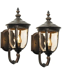 John Timberland Bellagio Rustic Vintage Outdoor Wall Light Fixtures Set of 2 Veranda Bronze Metal 16 1/2" Champagne Glass for Post Exterior