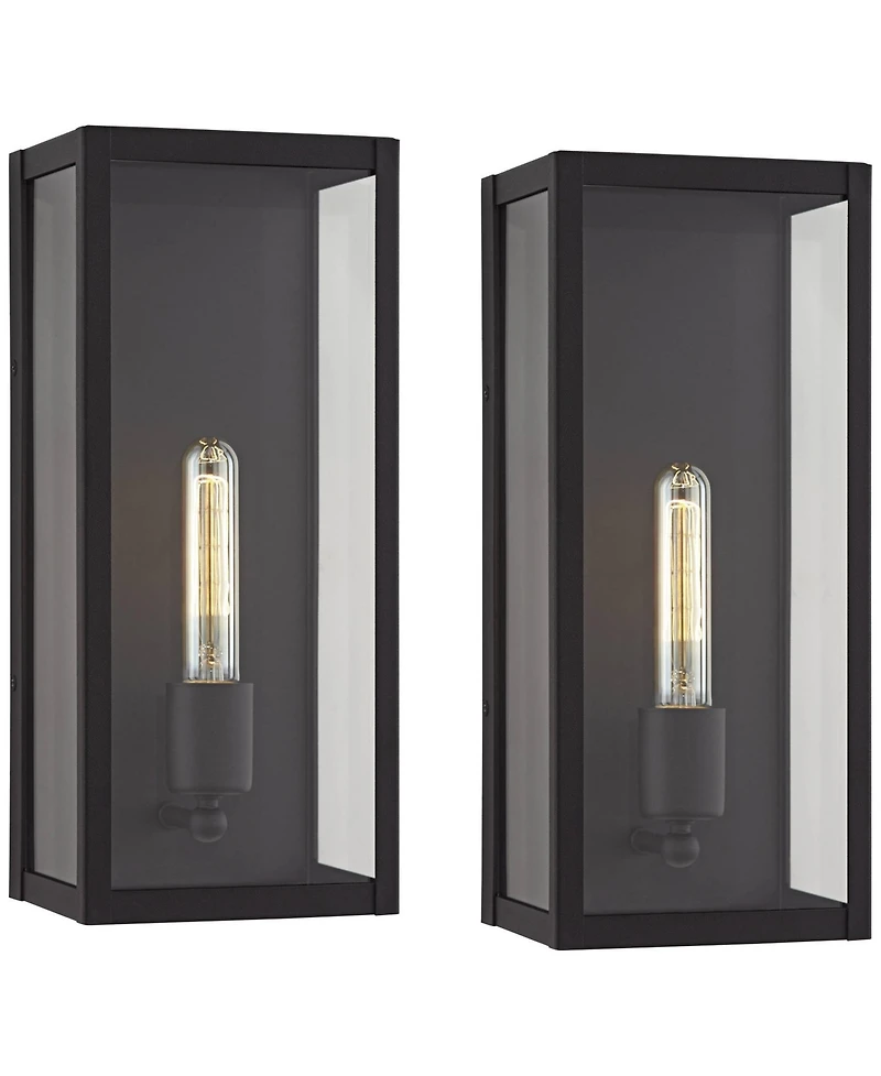 John Timberland Cornell Modern Outdoor Wall Light Fixtures Set of 2 Sand Black 16" Clear Glass Panels for Post Exterior Barn Deck House