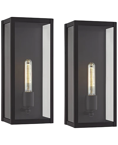 John Timberland Cornell Modern Outdoor Wall Light Fixtures Set of 2 Sand Black 16" Clear Glass Panels for Post Exterior Barn Deck House