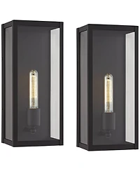 John Timberland Cornell Modern Outdoor Wall Light Fixtures Set of 2 Sand Black 16" Clear Glass Panels for Post Exterior Barn Deck House