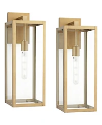 John Timberland Titan Modern Outdoor Wall Light Fixtures Set of 2 Soft Gold Rectangular Frame 20 1/4" Clear Glass for Post Exterior Barn