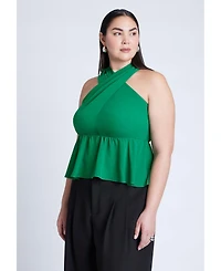Eloquii Women's Plus Size Halter Top With Peplum
