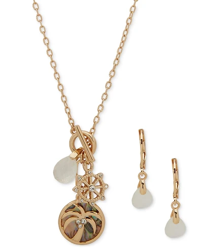 Anne Klein Gold-Tone Mixed Stone Multi-Charm Pendant Necklace & Drop Earrings Set