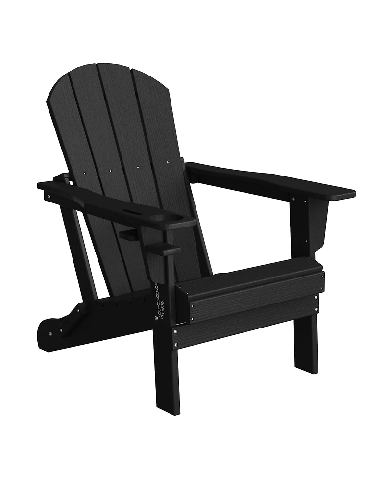 Outdoor Patio Hdpe Resin Folding Adirondack Chairs With Cup Holder and Phone (Set of Four