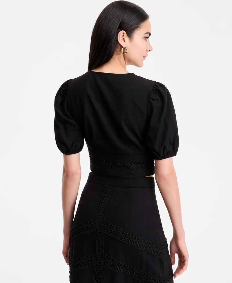 I.n.c. International Concepts Women's Crochet-Trim Cropped Blouse, Exclusively at Macy's