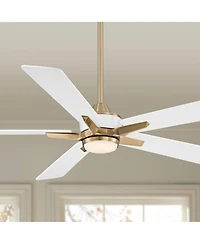 Casa Vieja 52" Vegas Nights Modern Indoor Ceiling Fan 5 Blade Led Light Remote Control Soft Brass Finish White Wood Blades Bedroom