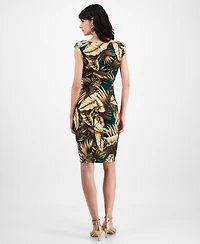 Connected Women's Printed Cap-Sleeve Faux-Wrap Sheath Dress