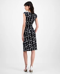 Connected Women's Printed Faux-Wrap Sheath Dress