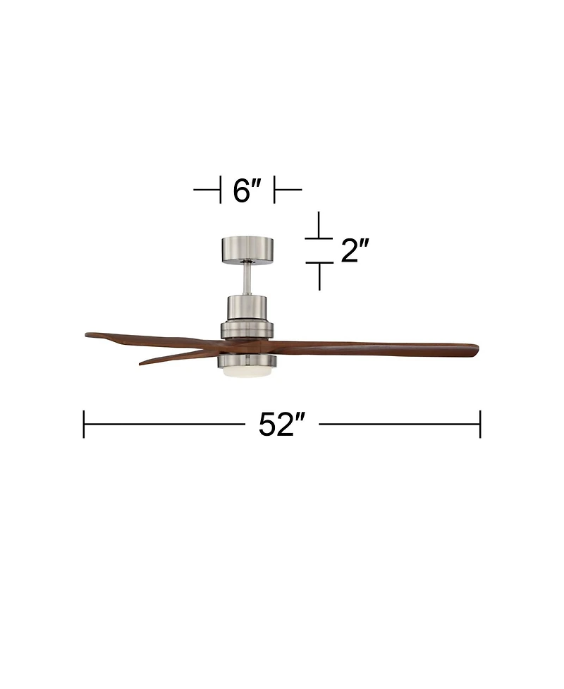 52" Casa Vieja Delta-Wing Dc Rustic Farmhouse 3 Blade Indoor Ceiling Fan Led Light Remote Control Brushed Nickel Walnut Wood for Living Room Kitc