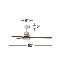 52" Casa Vieja Delta-Wing Dc Rustic Farmhouse 3 Blade Indoor Ceiling Fan Led Light Remote Control Brushed Nickel Walnut Wood for Living Room Kitc