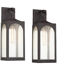 Possini Euro Design Tyne Modern Outdoor Wall Light Fixtures Set of 2 Bronze Metal 20 1/2" Seedy Glass for Post Exterior Barn Deck House