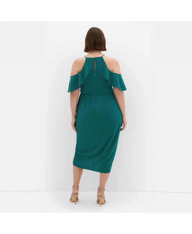 City Chic Plus Love Siren Ruffle Shoulder Dress
