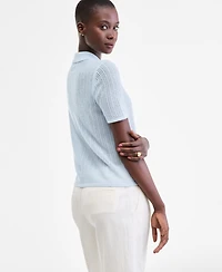 Charter Club Women's 100% Cashmere Short-Sleeve Pointelle Polo Sweater, Macy's Exclusive