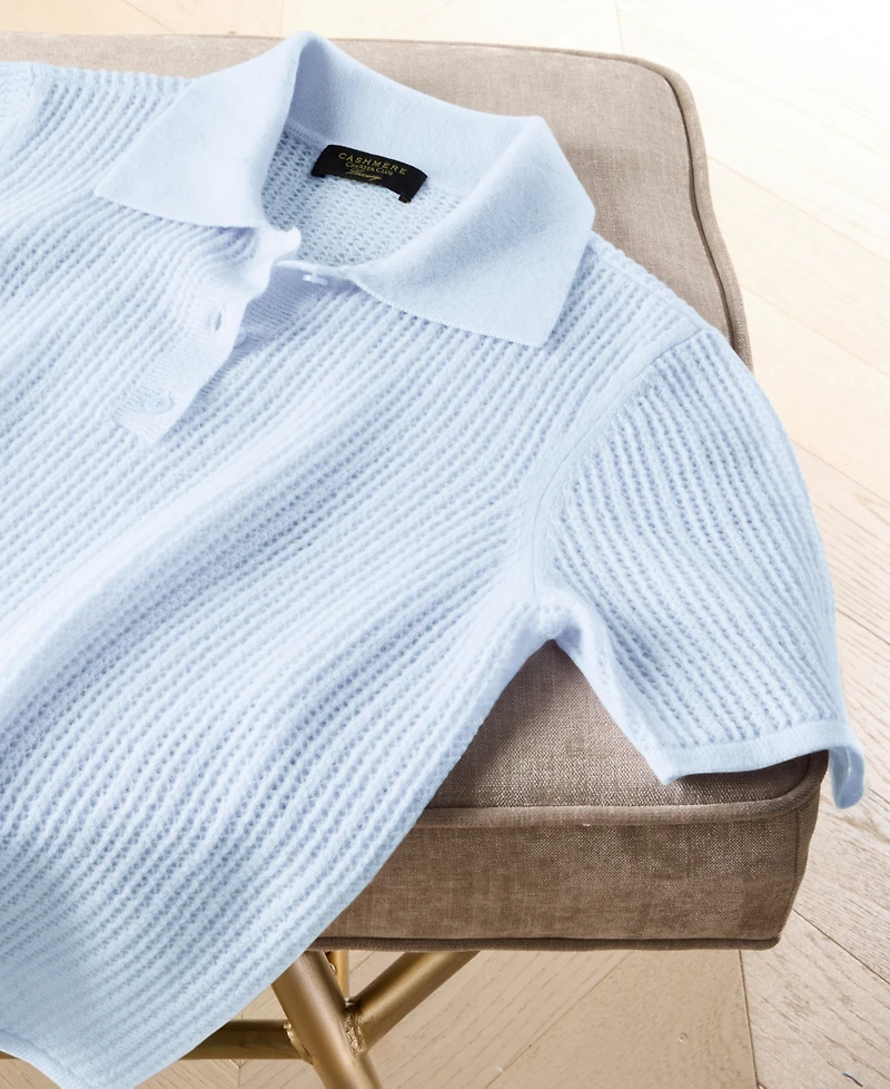 Charter Club Women's 100% Cashmere Short-Sleeve Pointelle Polo Sweater, Macy's Exclusive