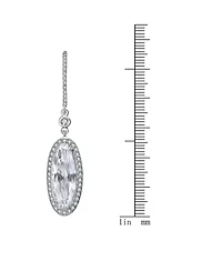 Sterling Silver White Gold Plating with Clear Cubic Zirconia Halo Dangle Earrings