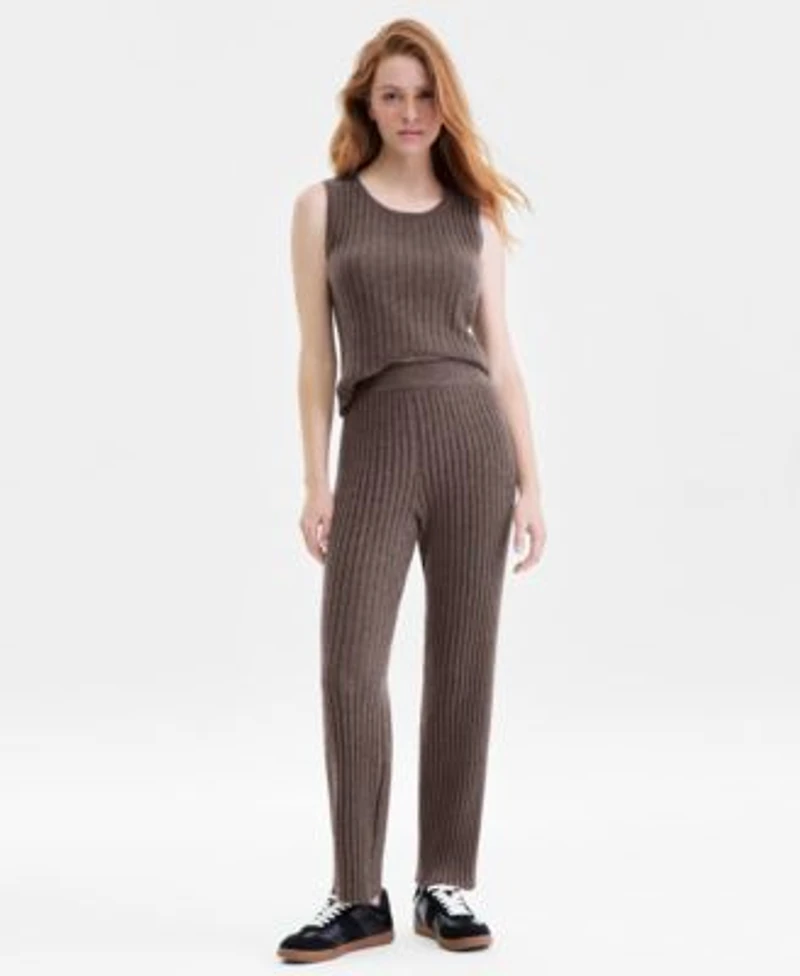 Charter Club Womens 100 Cashmere Ribbed Long Cardigan Sleeveless Sweater Pull On Pants Exclusively At Macys