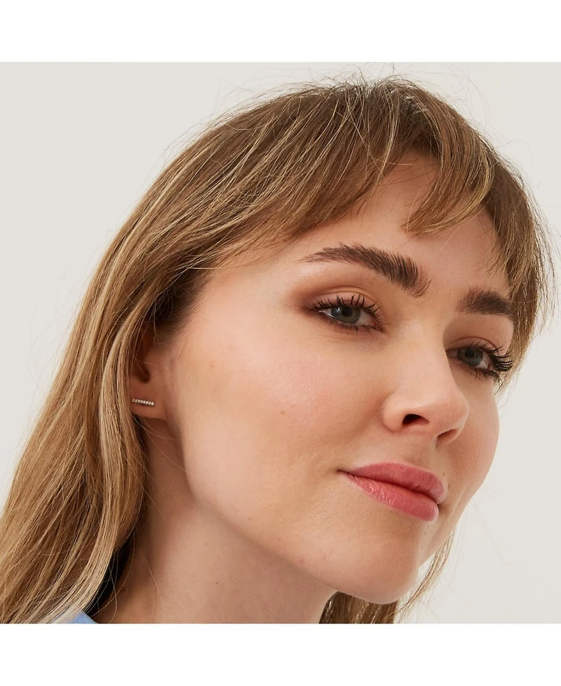 Spero London Sterling Silver Zirconia Bar Stud Earring