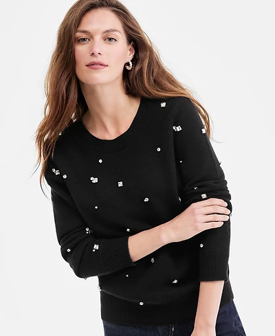 Charter Club Women's 100% Cashmere Embellished Chunky Crewneck Sweaters, Macy's Exclusive