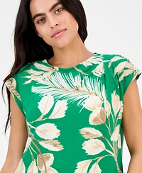 Anne Klein Petite Printed Extended-Shoulder Asymmetric Top