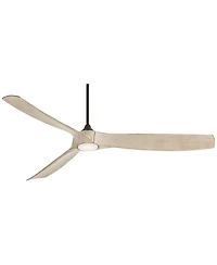 Casa Vieja 70" Kona Wind Indoor Outdoor Ceiling Fan 3 Blade Led Light Remote Control Black Finish Distressed White Oak Blades Dc Motor Damp Rated