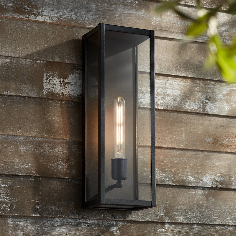 Cornell 18" High Modern Industrial Outdoor Wall Light Fixture Mount Porch House Exterior Outside Box Edison Bulb Sand Black Clear Glass Shade Fro