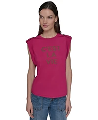 Karl Lagerfeld Paris Women's Studded C'est La Vie Top