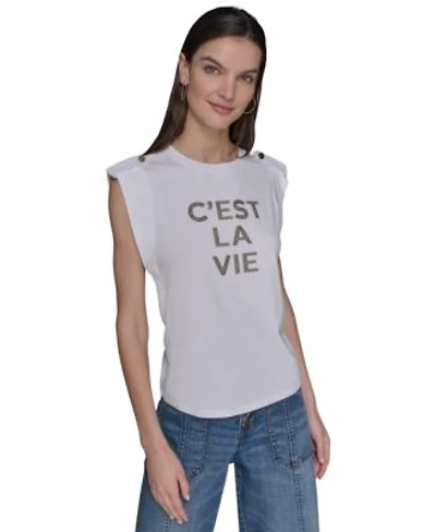 Karl Lagerfeld Paris Womens Studded Cest La Vie Top P Xs Xl