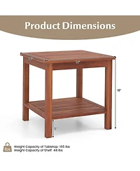 Set of 2 Double-Tier Acacia Wood Patio Side Table with Slatted Tabletop and Shelf