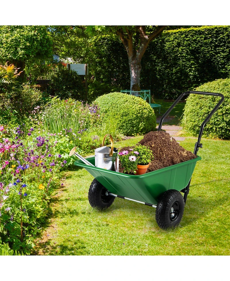 Dual-Wheel Wheelbarrow Garden Utility Cart with Pneumatic Tires