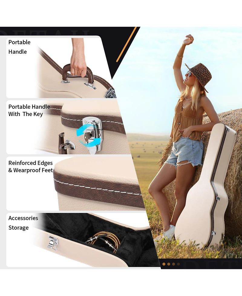 Acoustic Guitar Case Hard Dreadnought 41 Inch Carrying Wooden Hardshell with Lock for Airline Travel