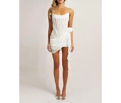 Heiress Beverly Hills Women's Chiffon Mesh Corset Flower Drape Mini Dress