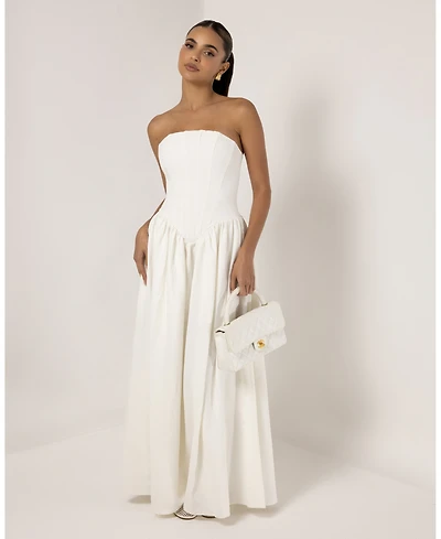 Heiress Beverly Hills Women's Strapless Corset Crepe Flare Maxi Dress