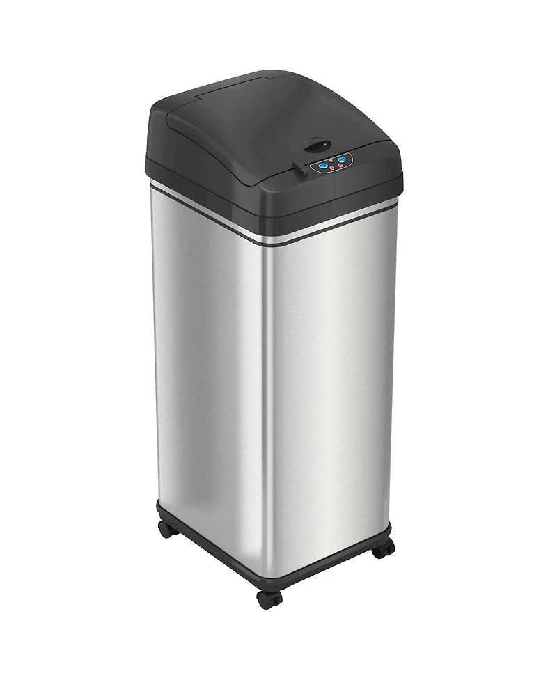 iTouchless Stainless Steel Sensor Trash Can with Wheels and AbsorbX Odor Filter 13 Gallon Silver