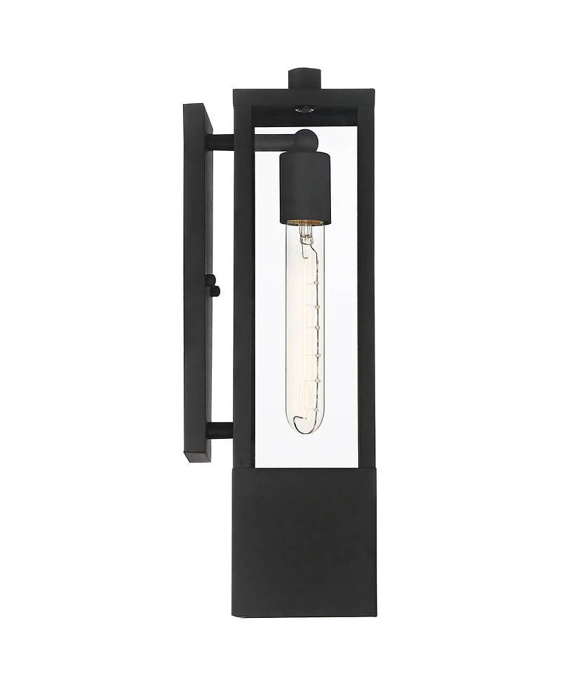 Berk Modern Outdoor Wall Light Fixtures Set of 2 Textured Black Gold Metal Box Frame 16" Clear Glass Panels for Post Exterior Barn Deck House Por
