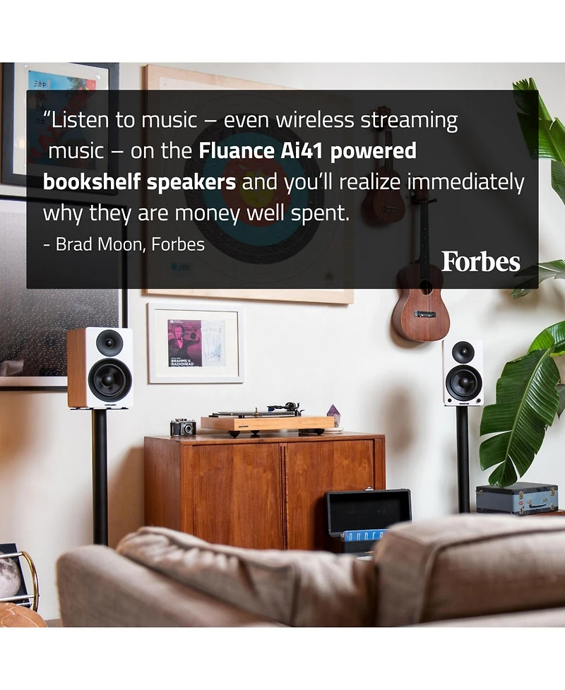 Fluance Ai41 Lucky Bamboo Powered 2.0 Stereo Bookshelf Speakers with 5" Drivers, 90W Amplifier for Turntable, Tv, Pc and Bluetooth 5 High Den