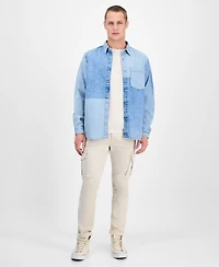 Sun + Stone Men's Voile Long Sleeve Button-Front Denim Panel Shirt, Exclusively at Macy's